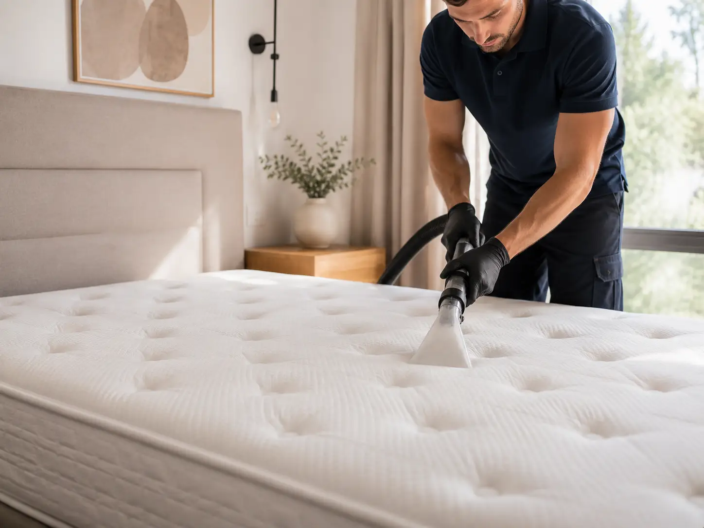 Nettoyage d'un matelas dans une chambre à Rennes