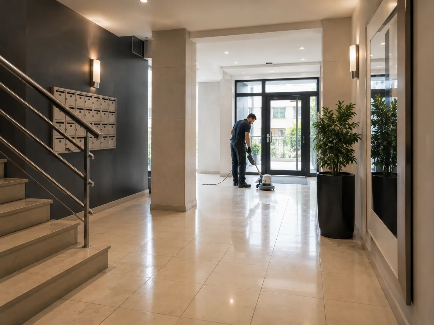 Hall d'immeuble propre et entretenu